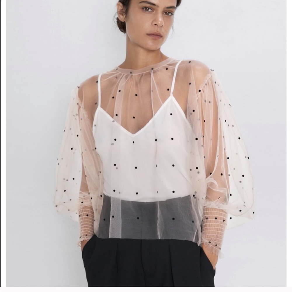 SEARCHING FOR Zara Semi sheer polka dot top M
